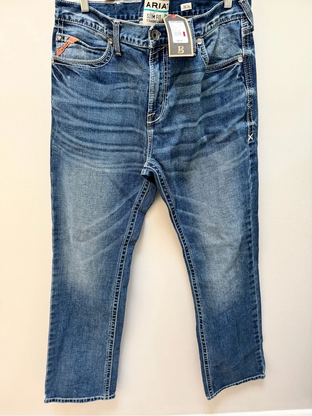 NWT! Ariat M7 Mens Slim Fit Straight Leg Jeans 38x34 Work Stretch Medium Wash - Picture 4 of 5
